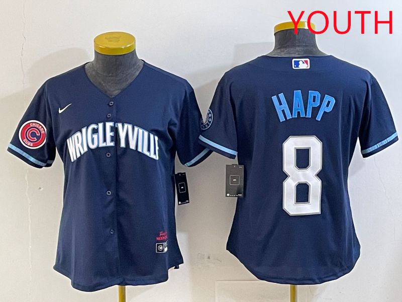 Youth Chicago Cubs #8 Happ Blue City Edition Game 2025 Nike MLB Jersey style 2->youth mlb jersey->Youth Jersey